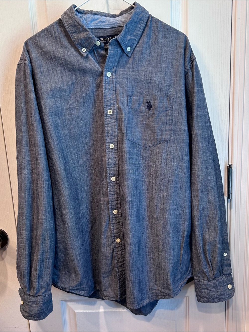 U.S. Polo Assn Men’s Long Sleeve 100% Cotton Button Up Denim Color Casual SizeLG